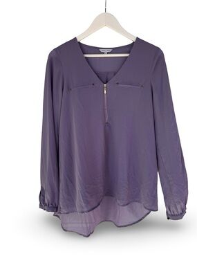 Naked Zebra Lavender Purple Zip-Front Long Sleeve Blouse